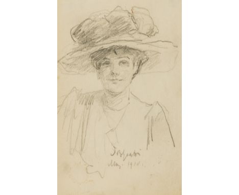 Yeats (John Butler, 1839-1922) Profile portrait of a lady wearing a large hat; Bust-length portrait of a lady wearing a hat, 