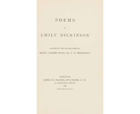 Dickinson (Emily) Poems, first English edition, edited by Mabel Loomis and T.W. Higginson, lightly browned endpaper, previous