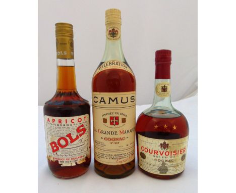 Camus la Grande Marque cognac 70 proof, Courvoisier three star luxe cognac and Bols apricot brandy
