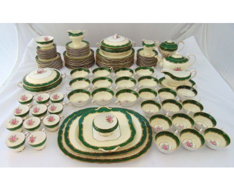 Aynsley dinner and tea service for twelve place settings to include plates, bowls, cups, saucers, teapot, coffee pot, serving