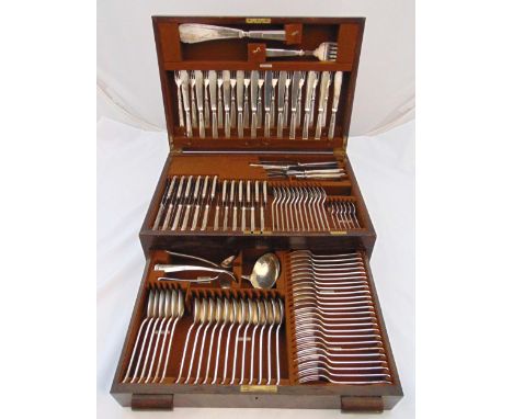 A canteen of Mappin and Webb Art Deco pattern silver plated flatware for twelve place settings to include knives, forks, spoo