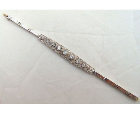 15ct white gold, platinum and diamond Art Deco bracelet, approx total weight 16.0g