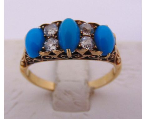 18ct yellow gold, turquoise and diamond dress ring, approx total weight 3.7g