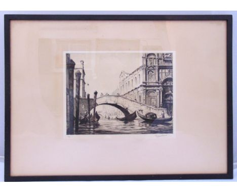 Graham Barry Clilverd (1883-1959) framed and glazed etching of Ponte San Giovanni Venice, pencil signed and numbered 2/75, WB