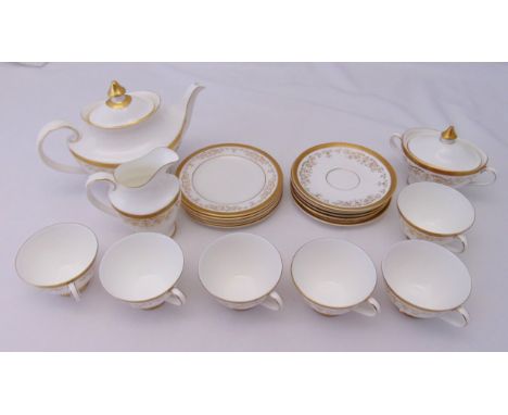 Royal Doulton Belmont tea service to include a teapot, milk jug, sugar bowl, plates cups and saucers for six place settings (