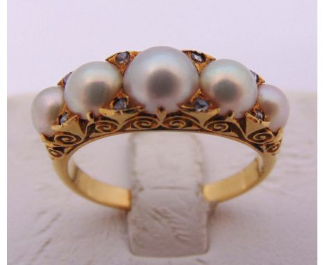 Gold pearl and diamond cocktail ring, tested 14ct, approx total weight 5.7g