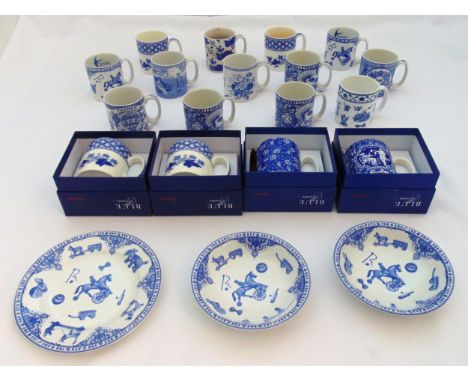 A quantity of Blue Room Spode mugs to include four boxed and two Spode Edwardian Childhood bowls and a plate