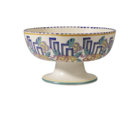 POOLE POTTERY CARTER STABLER ADAMS PEDESTAL BOWL, shape no. 464, decorated in the LP pattern by Ruth Pavely, impressed and pa
