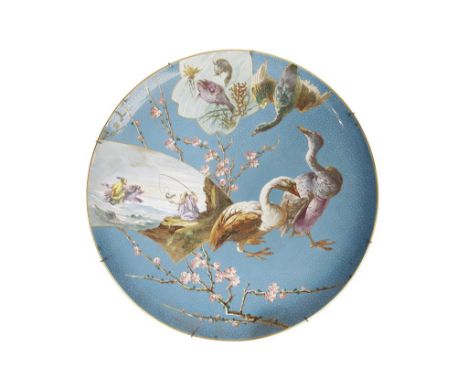 CREIL ET MONTEREAU CLOISONNE TYPE AESTHETIC MOVEMENT CERAMIC CHARGER, c.1890, circular form, decorated with fisherman, blosso
