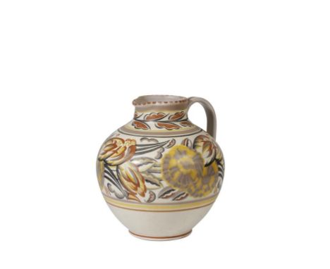 POOLE POTTERY CARTER STABLER ADAMS JUG, shape no. 697, decorated in the CE pattern in polychrome, painted by Mary Brown, pain