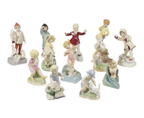 SET OF TWELVE ROYAL WORCESTER "MONTHS OF THE YEAR" BONE CHINA FIGURES, designed by Freda Doughty, including January (3452), F