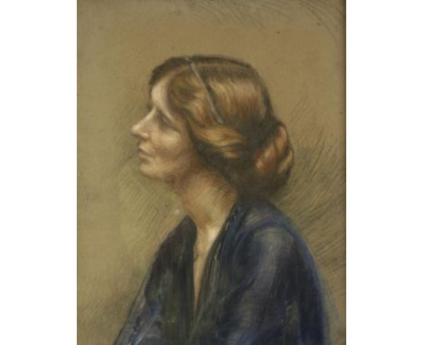 •AGATHA WALKER (1888-1980) Bust-length profile portrait of a lady, probably Lucie Zelie Durnford, pastel, 50cm x 39.5cm Prove