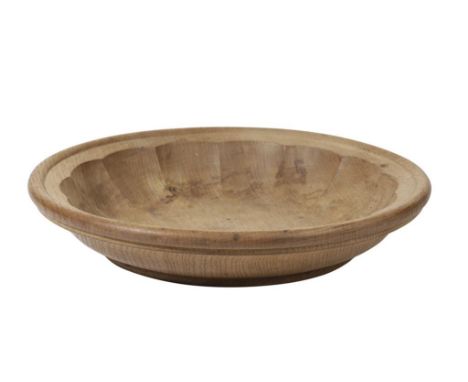 ROBERT THOMPSON "MOUSEMAN": A CARVED OAK FRUIT BOWL, circular form, raised decoration, incised with a mouse to base, 34.5cm d