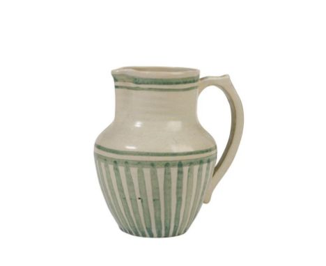 A CARTERS (POOLE POTTERY) TRADITIONAL JUG, ovoid form with "C" shaped handle, decorated in the Portuguese stripe pattern, in 