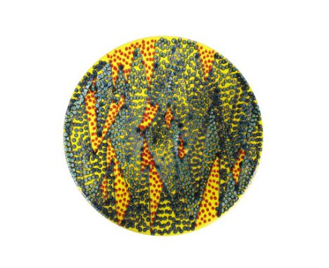 POOLE POTTERY STUDIO CHARGER, c.2000, designed by Janice Tchalenko, painted in polychrome in an abstract design, with polka d