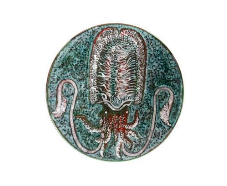 POOLE POTTERY "SQUID" STUDIO CHARGER, c.1990, circular form, glazed and painted in polychrome, designed by Tony Morris, date.