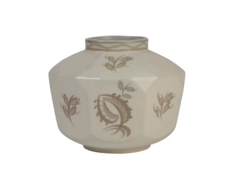 POOLE POTTERY CARTER STABLER ADAMS TRADITIONAL VASE, octagonal tapering form, decorated with sprigs of flowers, on off-white 