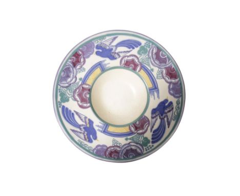 POOLE POTTERY CARTER STABLER ADAMS "BLUE BIRD" TRADITIONAL BOWL, circular form, decorated in polychrome in the PN pattern, de