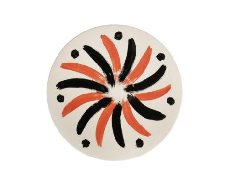 SIR TERRY FROST R.A FOR POOLE POTTERY STUDIO: A "TREWELLARD RED" LIMITED EDITION CHARGER, circular form, limited edition no. 