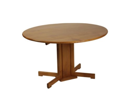 •JOHN MAKEPEACE OBE (b.1939): A CHERRY WOOD DROP LEAF TABLE, circular top, gate leg action, raised on four supports, 116cm Di