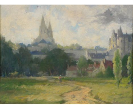 SIR WILLIAM LLEWELLYN, PRA, LOCHES, OIL ON BOARD, 31 X 39.5CM AND 19TH C ENGLISH SCHOOL, LANDSCAPE WITH FIGURE, OIL ON CANVAS
