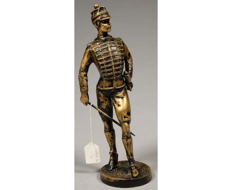 A BRONZE STATUETTE OF AN OFFICER, 36CM H, 20TH C  Good condition