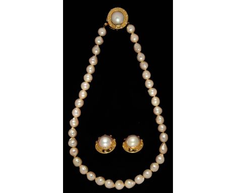 A&nbsp;CULTURED PEARL NECKLACE OF 39 VARIOUSLY SHAPED CULTURED PEARLS OF APPROXIMATELY 7MM WITH CULTURED PEARL, DIAMOND AND 1