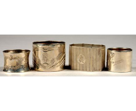 TWO GERMAN JUGENDSTIL DIE STAMPED SILVER NAPKIN RINGS, ONE ENGRAVED EMMA AND TWO OTHERS, VARIOUS MAKERS AND CONTROL MARKS, EA