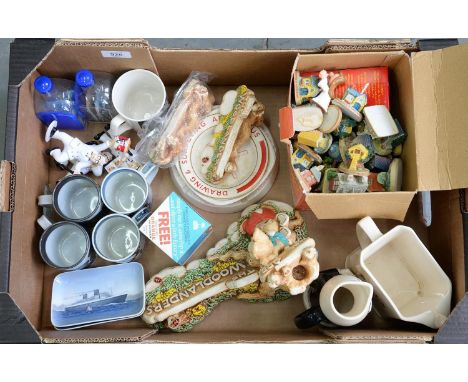 MISCELLANEOUS CERAMICS, SANDALAND FIGURAL EARTHENWARE MARTELL COGNAC JUG, PENDELFIN WOODLANDERS MODELS (3), TWO ROYAL COPENHA