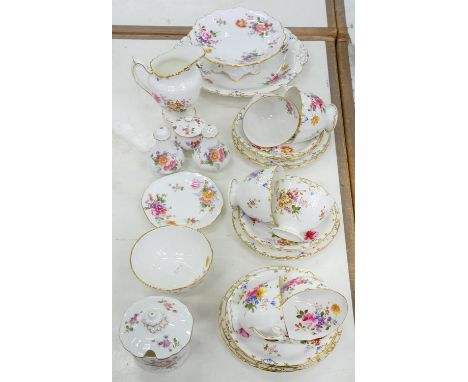 A ROYAL CROWN DERBY POSIES PATTERN TEA SERVICE AND A CONDIMENT SET EN SUITE, PRINTED MARK (23)  Good condition