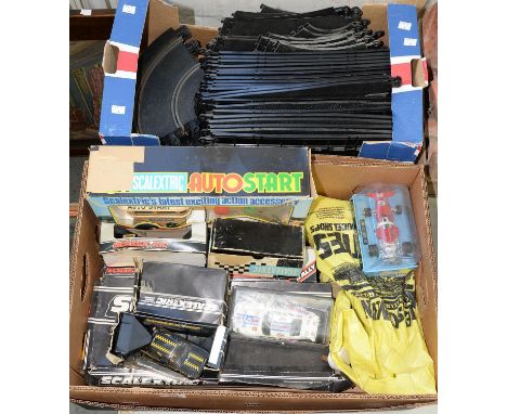 A COLLECTION OF SCALEXTRIC CARS, ACCESSORIES AND TRACK, SEVERAL BOXED  Variable condition