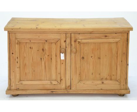 A PINE DRESSER, 73CM H; 50 X 125CM, A PINE TWO DOOR CUPBOARD AND A LIGHT WOOD CHAIR  Household dirt and water stains; cupboar