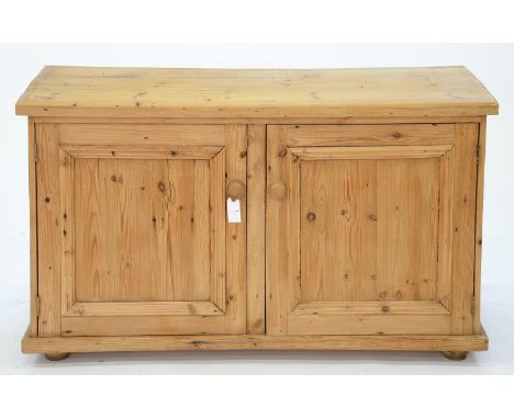 A PINE DRESSER, 73CM H; 50 X 125CM, A PINE TWO DOOR CUPBOARD AND A LIGHT WOOD CHAIR  Household dirt and water stains; cupboar