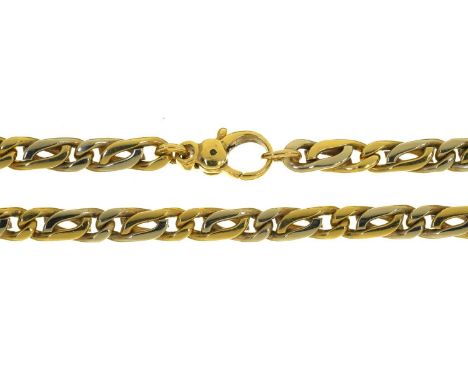 AN 18CT TWO COLOUR GOLD NECKLACE, 400MM LONG, IMPORT MARKED LONDON 1980, 54.2G  Light wear only