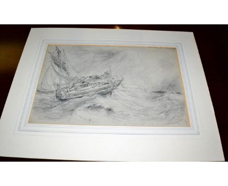 William R Beverly, seascape monochrome, boat in choppy waters, unframed