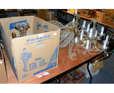 A quantity including pendant light fittings, Victorian plated epergne, glassware etc 