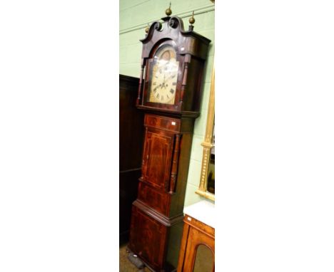 A 19th century mahogany longcase clock with painted moon dial, (two weights, pendulum and case key) 