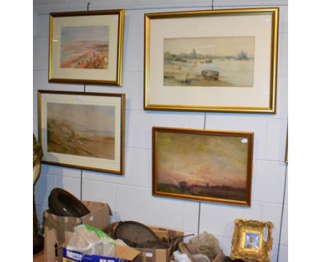 E C Booth, View of Robin Hoods Bay, signed and dated 1891 together with a watercolour of Runswick Bay by F Rousse, a watercol