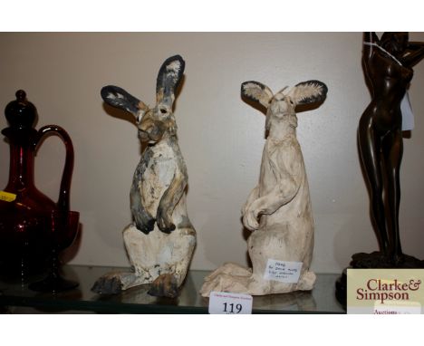 Two ceramic hare ornaments by Julia Hulme (East Anglian Artist)