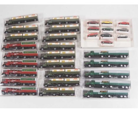 A group of 1:87 scale plastic cars and lorries comprising cars by RIETZE for AUDI and a quantity of Budvar/Budweiser vintage 