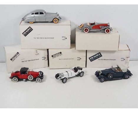 A group of 1:24 scale DANBURY MINT diecast cars to include a Pierce Silver Arrow and a Hispano-Suiza J12 - with associated pa