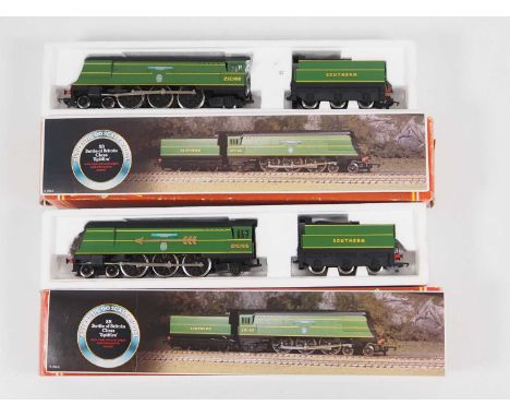 A pair of HORNBY OO gauge Battle of Britain class steam locomotives comprising 'Spitfire' and a similar example renamed as 'F