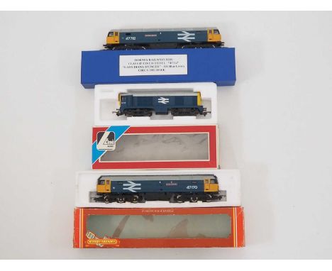 A pair of boxed and unboxed HORNBY OO gauge class 47 diesel locomotives in BR Large Logo blue livery together with a boxed LI