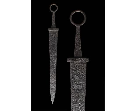 Circa 200-300 ADA beautifully formed iron-short sword with a ring pommel, with a broad handle, a double-edged blade featuring
