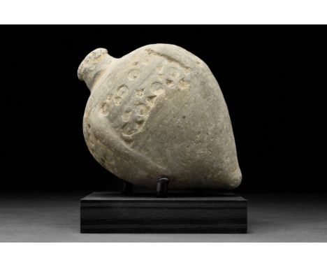 Circa 800-1000 ADA late Roman, early Byzantine glazed ceramic grenade, also referred to as "Greek Fire". This hollow ceramic 