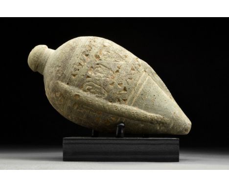 Circa 800-1000 ADA late Roman, early Byzantine glazed ceramic grenade, also referred to as "Greek Fire". This hollow ceramic 