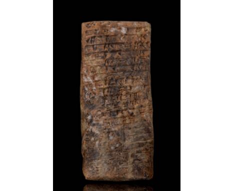 Circa 1900 BCA roughly rectangular-section ceramic tablet, bearing cuneiform script to both faces.Documents such as they were