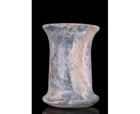 Circa 200-300 ADA finely modelled Roman clear glass beaker with a slight light green tinge. The rolled rim of the beaker is s