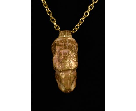 Circa 200 BC, Hellenistic PeriodA gold terminal pendant with lions-head decorated with an open mouth and suspension loop with