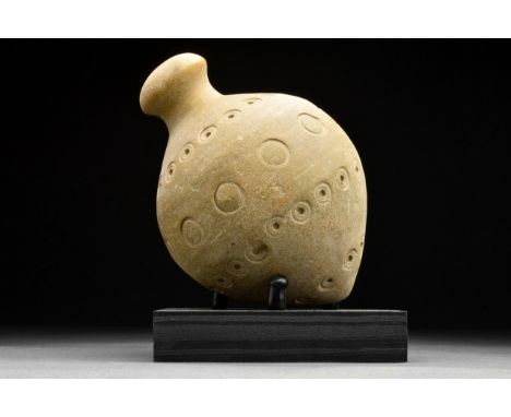 Circa 800-1000 ADA late Roman, early Byzantine glazed ceramic grenade, also referred to as "Greek Fire". This hollow ceramic 